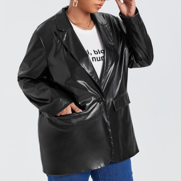 Faux Leather Blazer Jacket - Picture 1 of 3